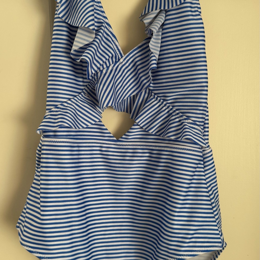 Aerie Blue and White Striped One Piece Swimsuit